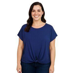 Anthropologie W5 Navy Top L Short Sleeve Knit Relaxed Fit Elevated Casualcore